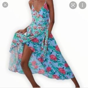 Zara Powder Blue Floral Faux Wrap Dress XS